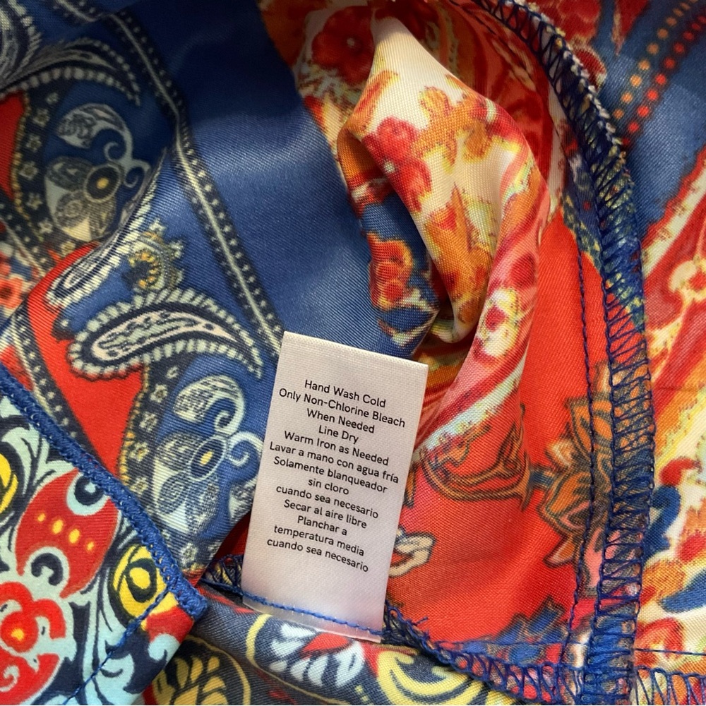 Venus Wrap Satin Blouse Print Cold Shoulder Peplum New Colorful Women’s Size 8 M - Picture 9 of 11